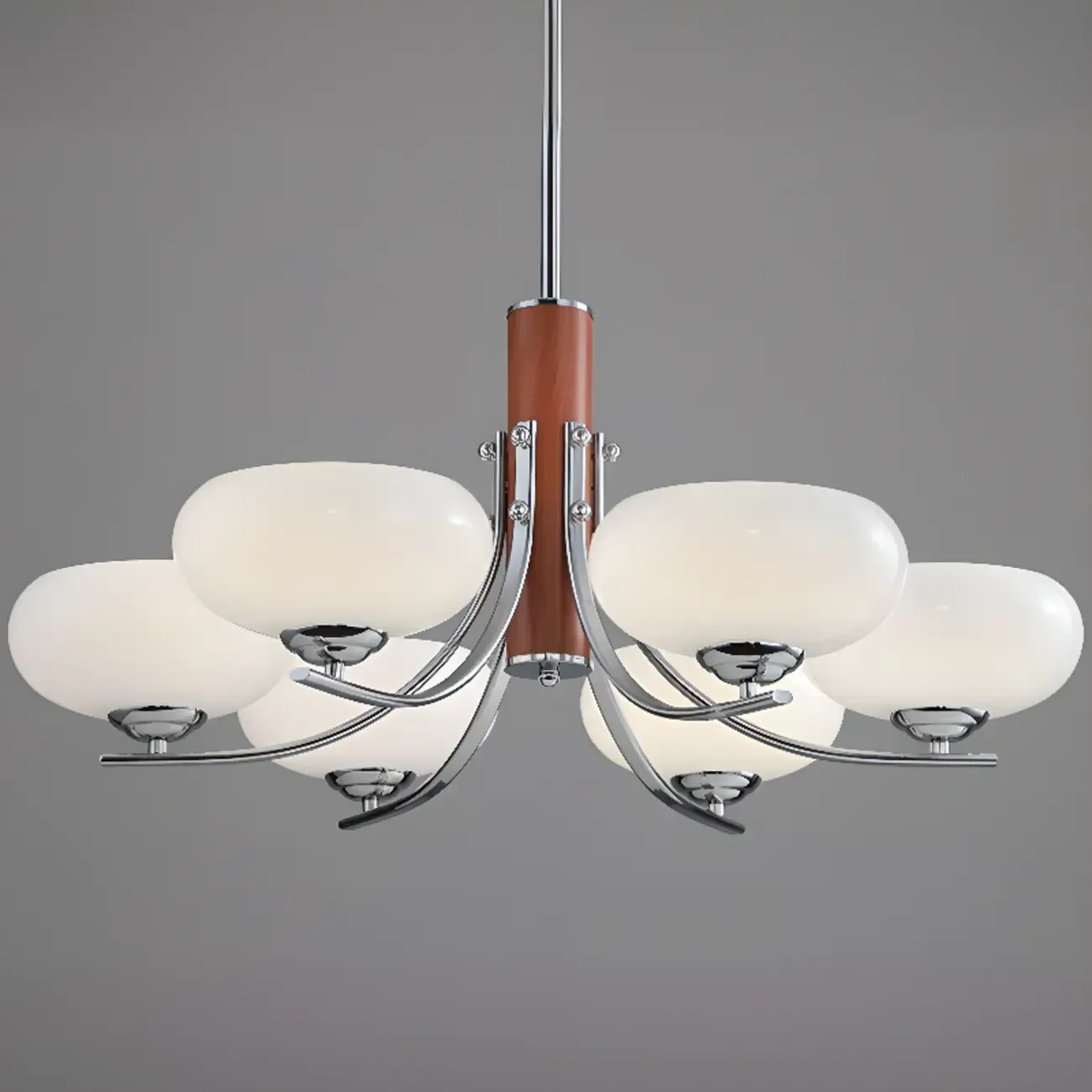 Modern Glass and Metal Chandelier with Drum Lampshape Image - 16