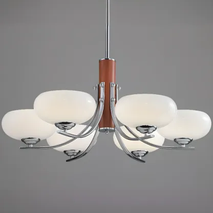 Modern Glass and Metal Chandelier with Drum Lampshape Image - 16