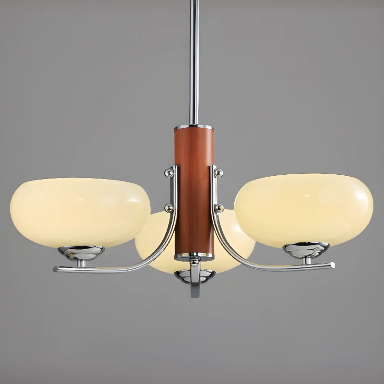 Modern Glass and Metal Chandelier with Drum Lampshape Image - 17