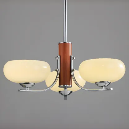 Modern Glass and Metal Chandelier with Drum Lampshape Image - 17