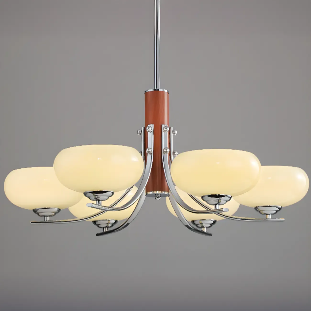 Modern Glass and Metal Chandelier with Drum Lampshape Image - 18