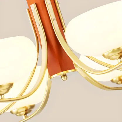 Modern Glass and Metal Chandelier with Drum Lampshape Image - 21