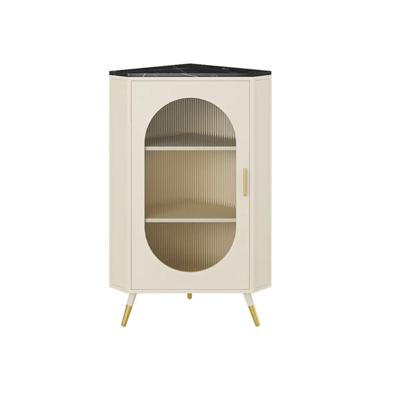 White 3 Legs Corner Cabinet with  Faux Marble Top & Iron Base Image - 3 | homeyfad