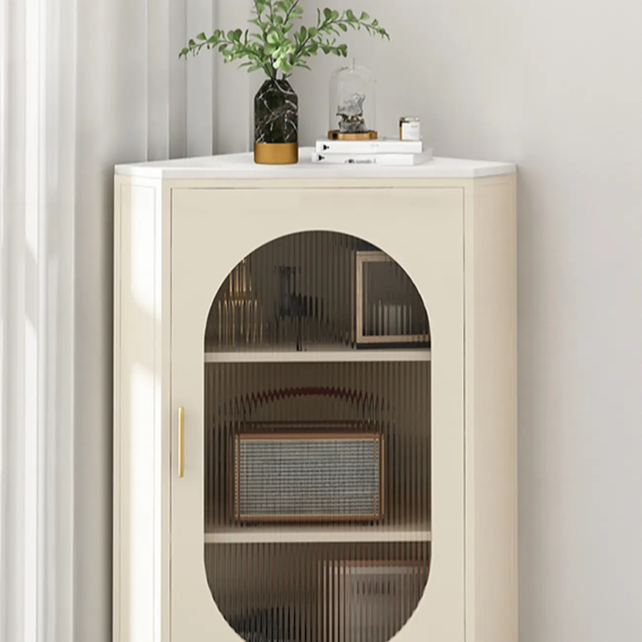 White 3 Legs Corner Cabinet with  Faux Marble Top & Iron Base Image - 10 | homeyfad
