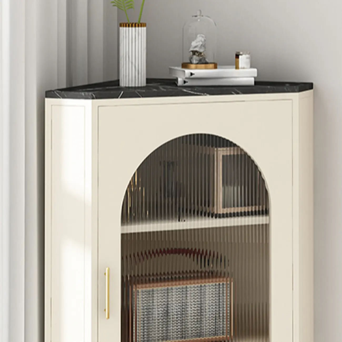 White 3 Legs Corner Cabinet with  Faux Marble Top & Iron Base Image - 11 | homeyfad
