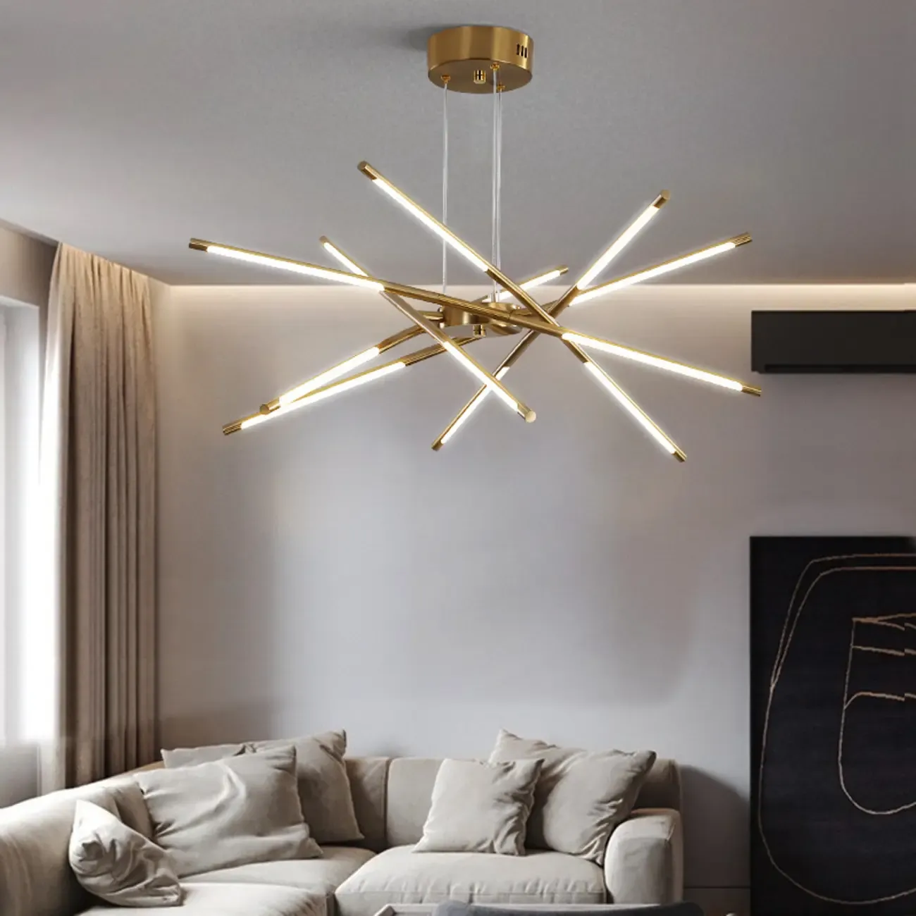 Modern LED Linear Chandelier with Adjustable Height Image - 1