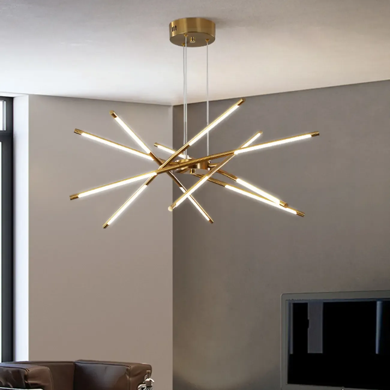 Modern LED Linear Chandelier with Adjustable Height Image - 2
