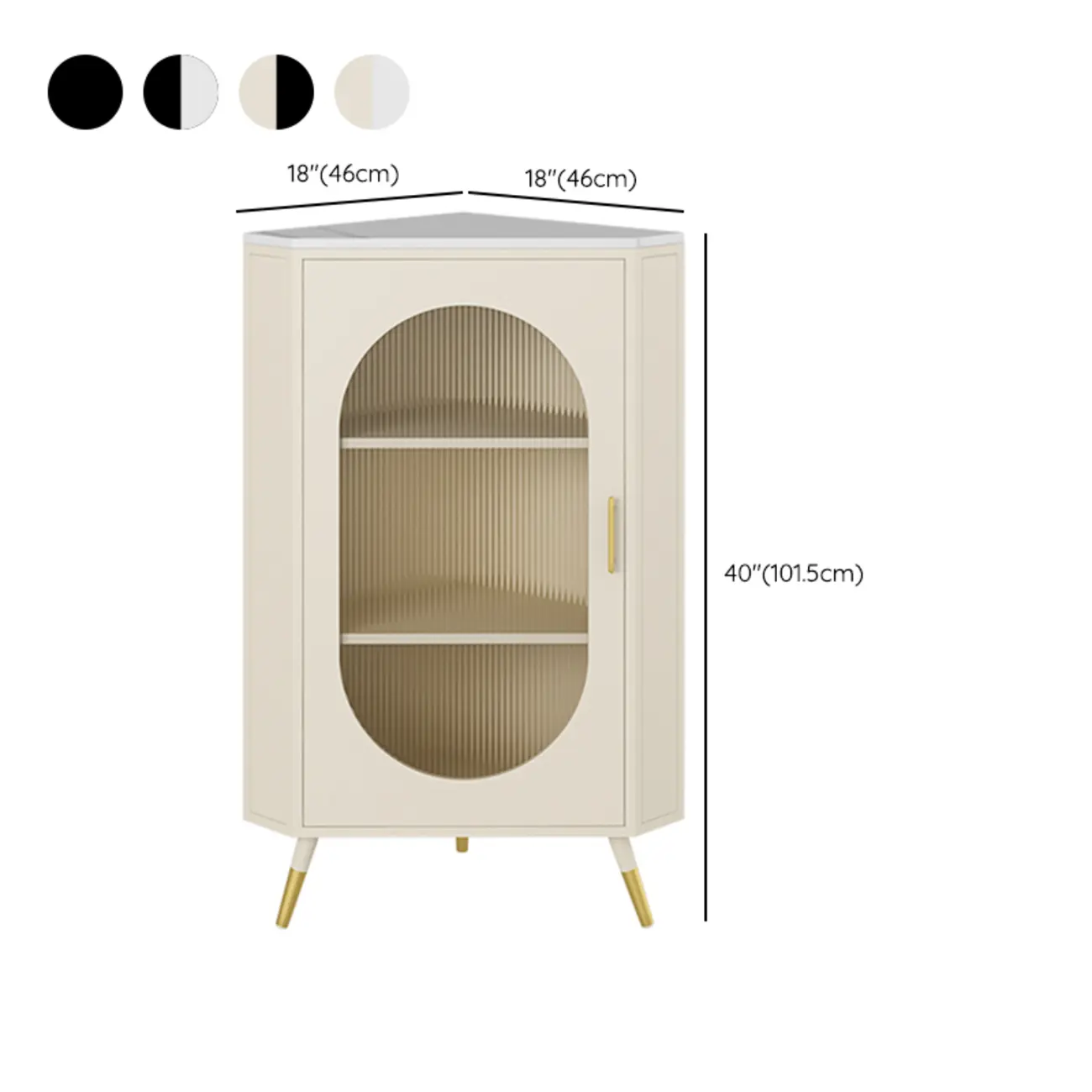 White 3 Legs Corner Cabinet with  Faux Marble Top & Iron Base #size | homeyfad