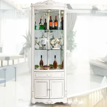 Elegant White-Gold Display Cabinet for Living Room Corner  Image - 5