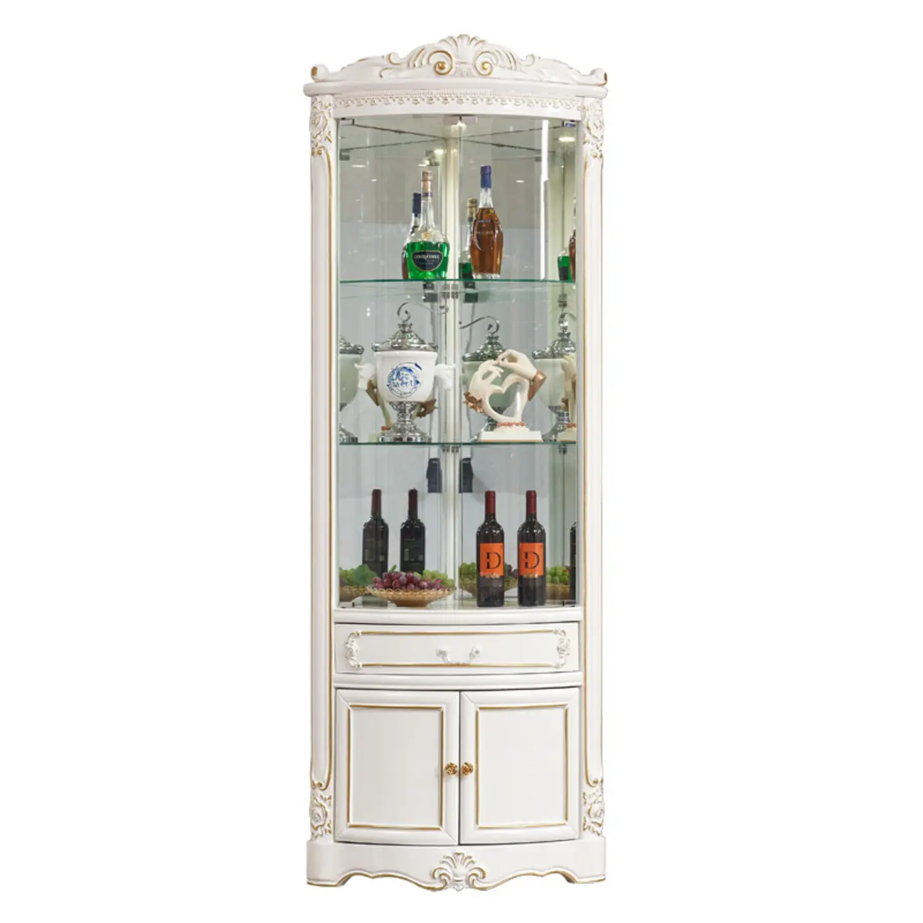 Elegant White-Gold Display Cabinet for Living Room Corner  Image - 6 | homeyfad