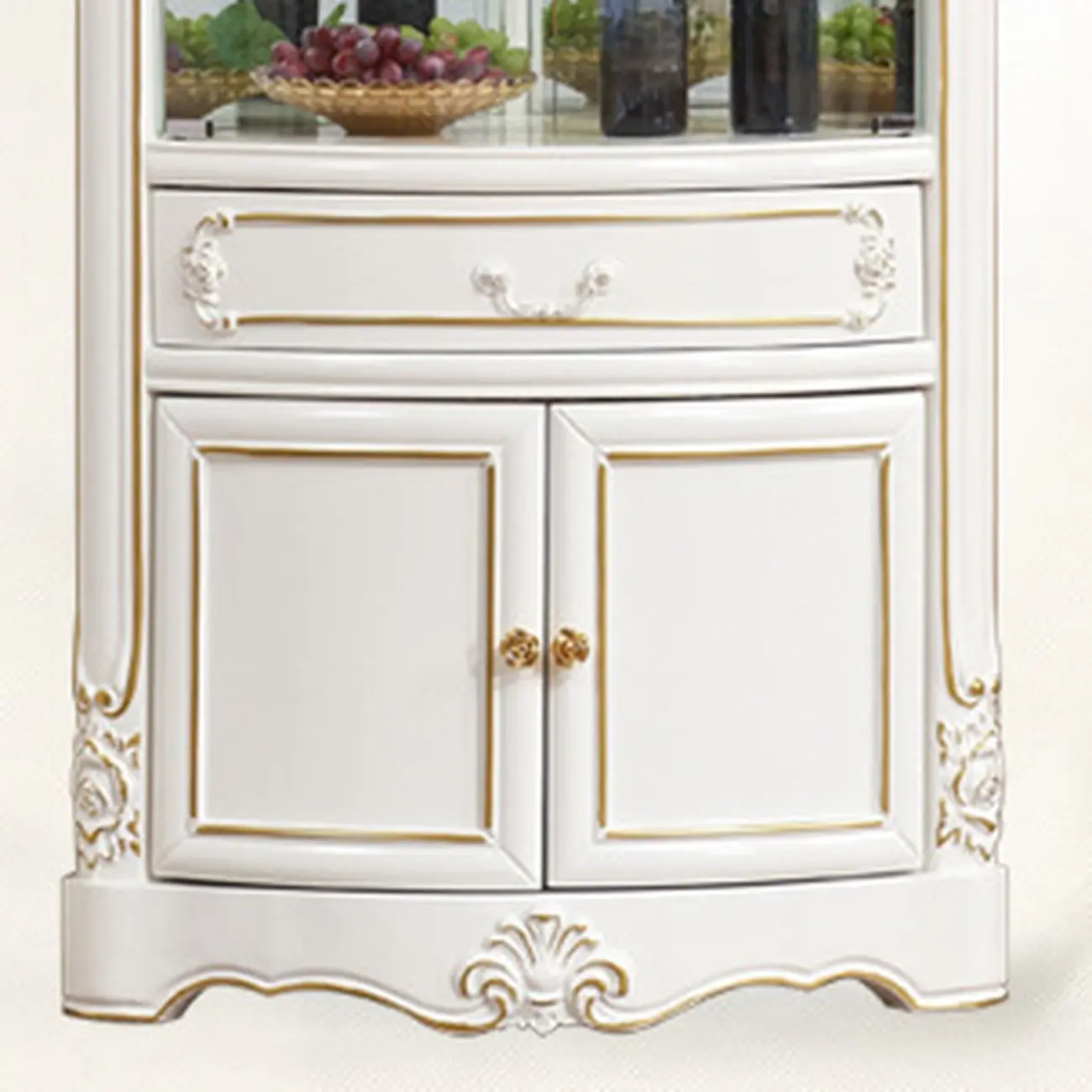 Elegant White-Gold Display Cabinet for Living Room Corner  Image - 9 | homeyfad