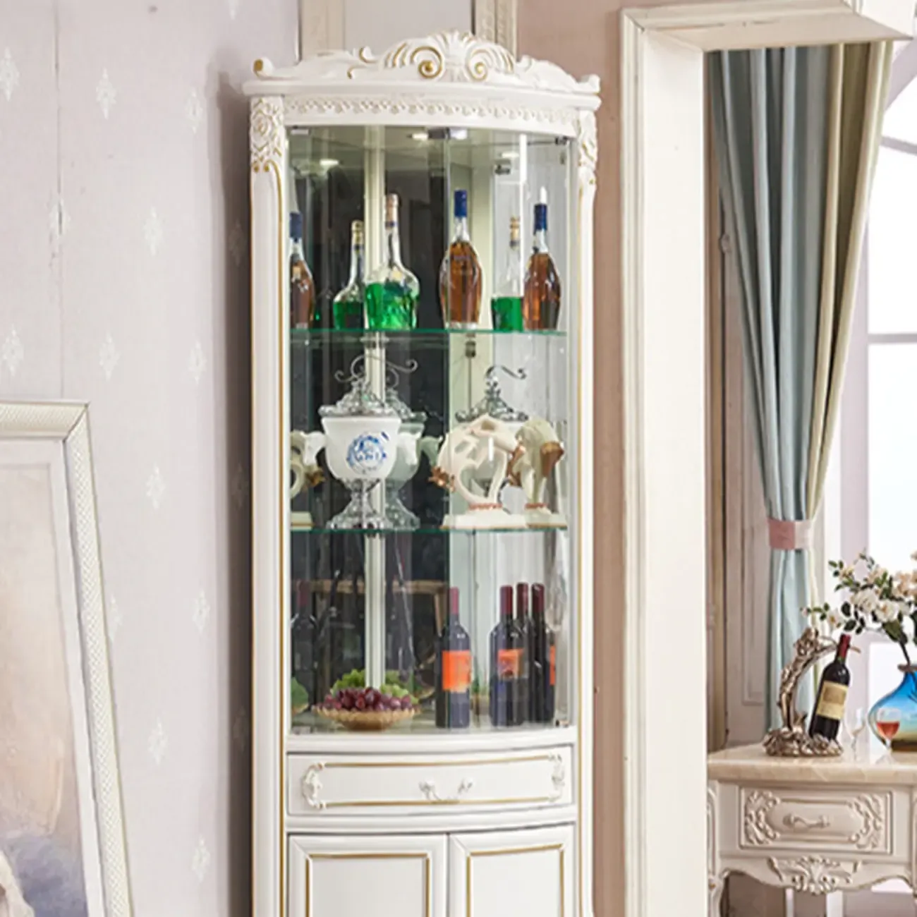 Elegant White-Gold Display Cabinet for Living Room Corner  Image - 11