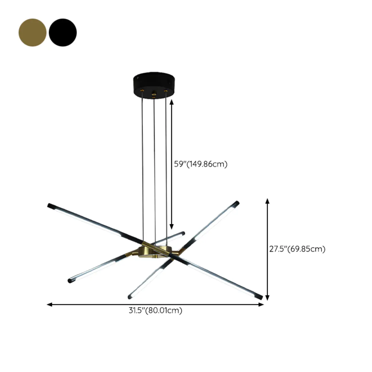Modern LED Linear Chandelier with Adjustable Height #size