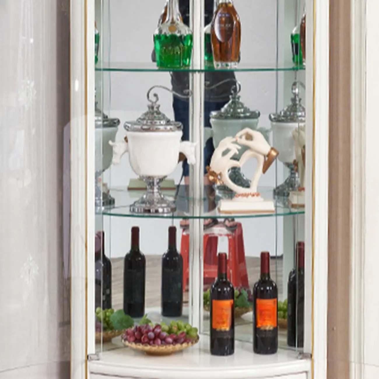 Elegant White-Gold Display Cabinet for Living Room Corner  Image - 4 | homeyfad