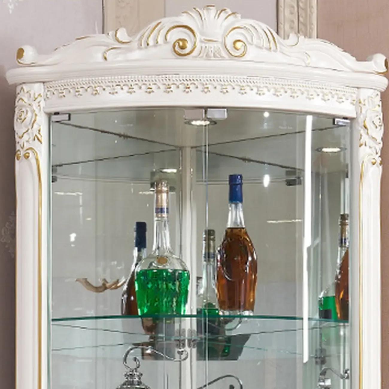 Elegant White-Gold Display Cabinet for Living Room Corner  Image - 3