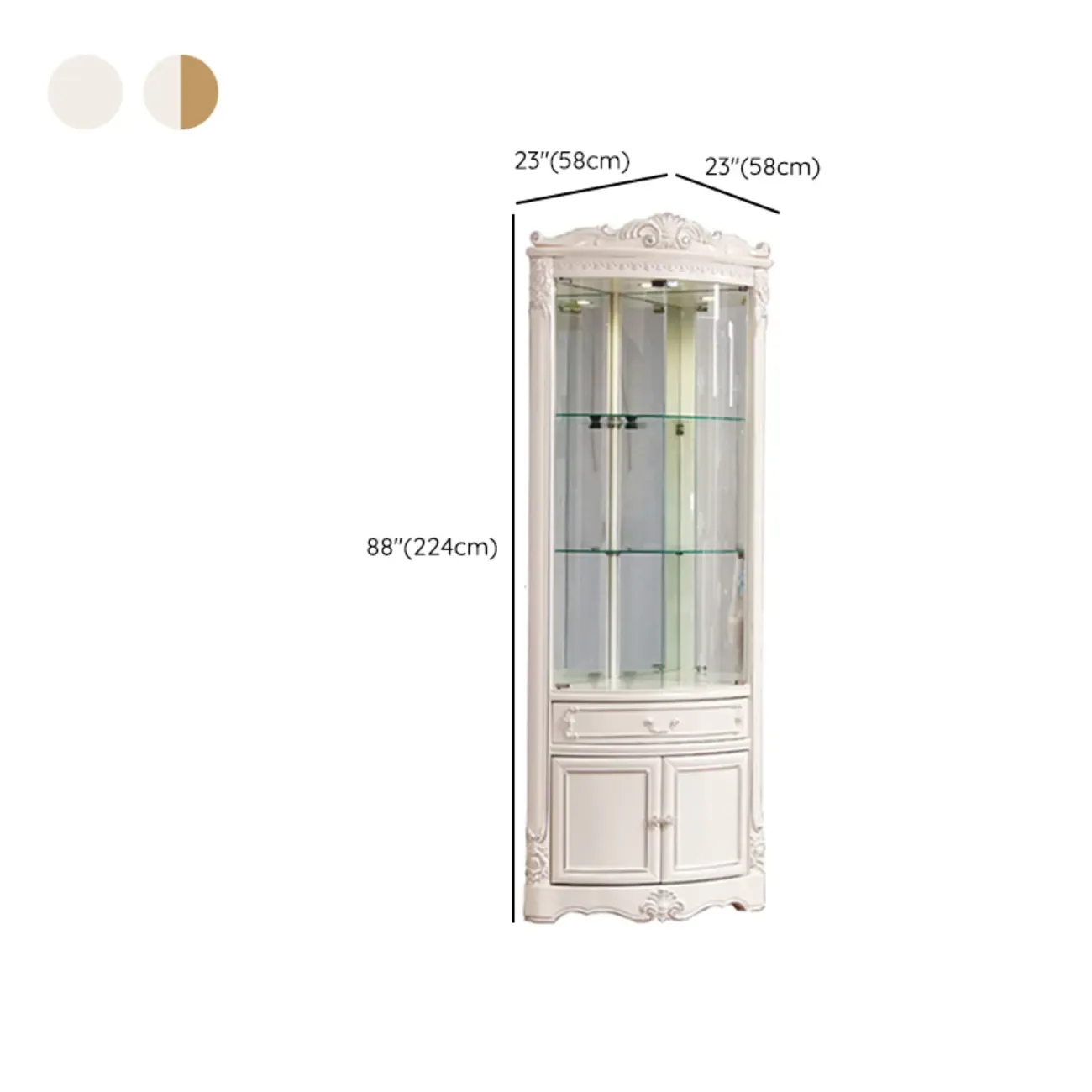 Elegant White-Gold Display Cabinet for Living Room Corner  #size