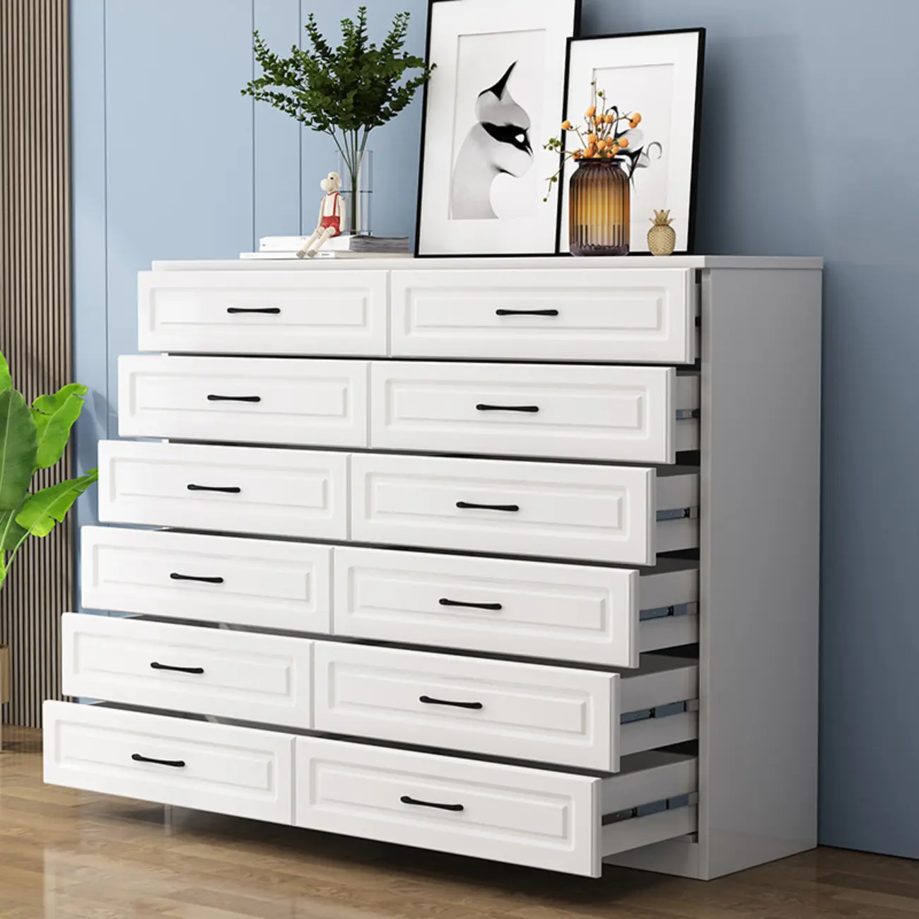 Multi Drawers White Wooden Cabinet with Soft Close for Home Image - 3 | homeyfad