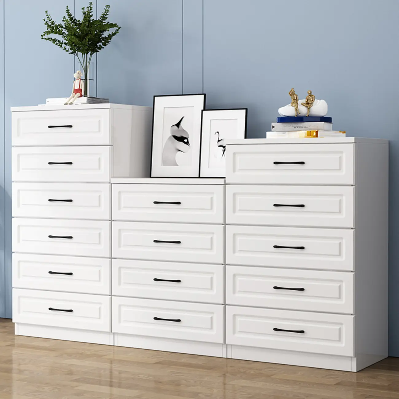 Multi Drawers White Wooden Cabinet with Soft Close for Home Image - 4 | homeyfad