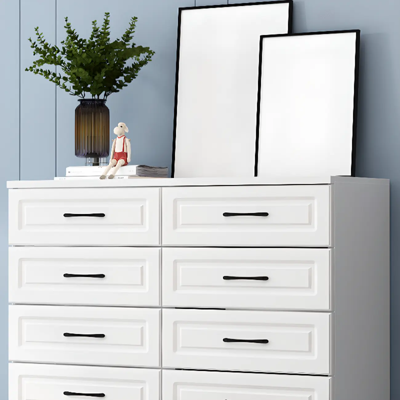Multi Drawers White Wooden Cabinet with Soft Close for Home Image - 8 | homeyfad