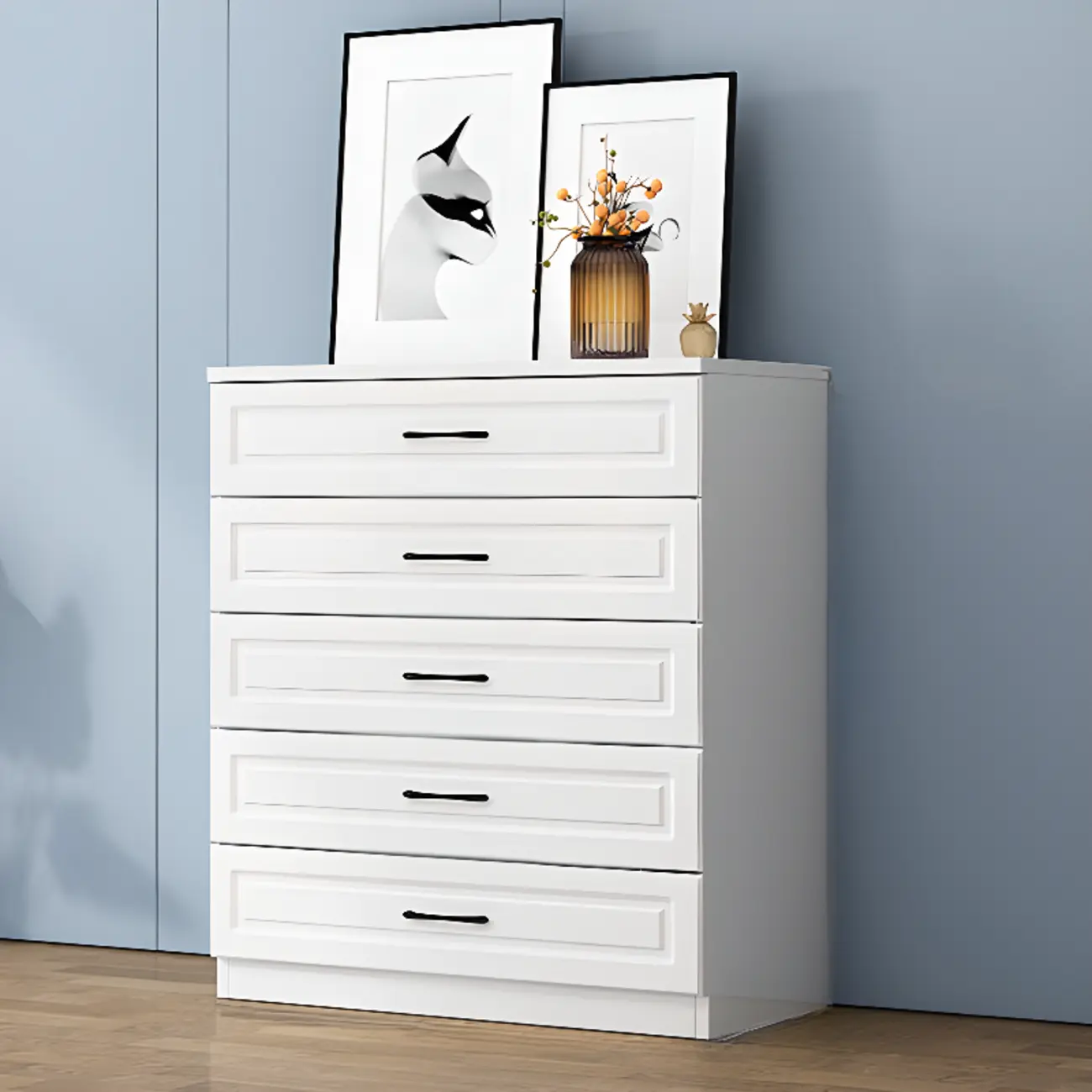 Multi Drawers White Wooden Cabinet with Soft Close for Home Image - 11 | homeyfad