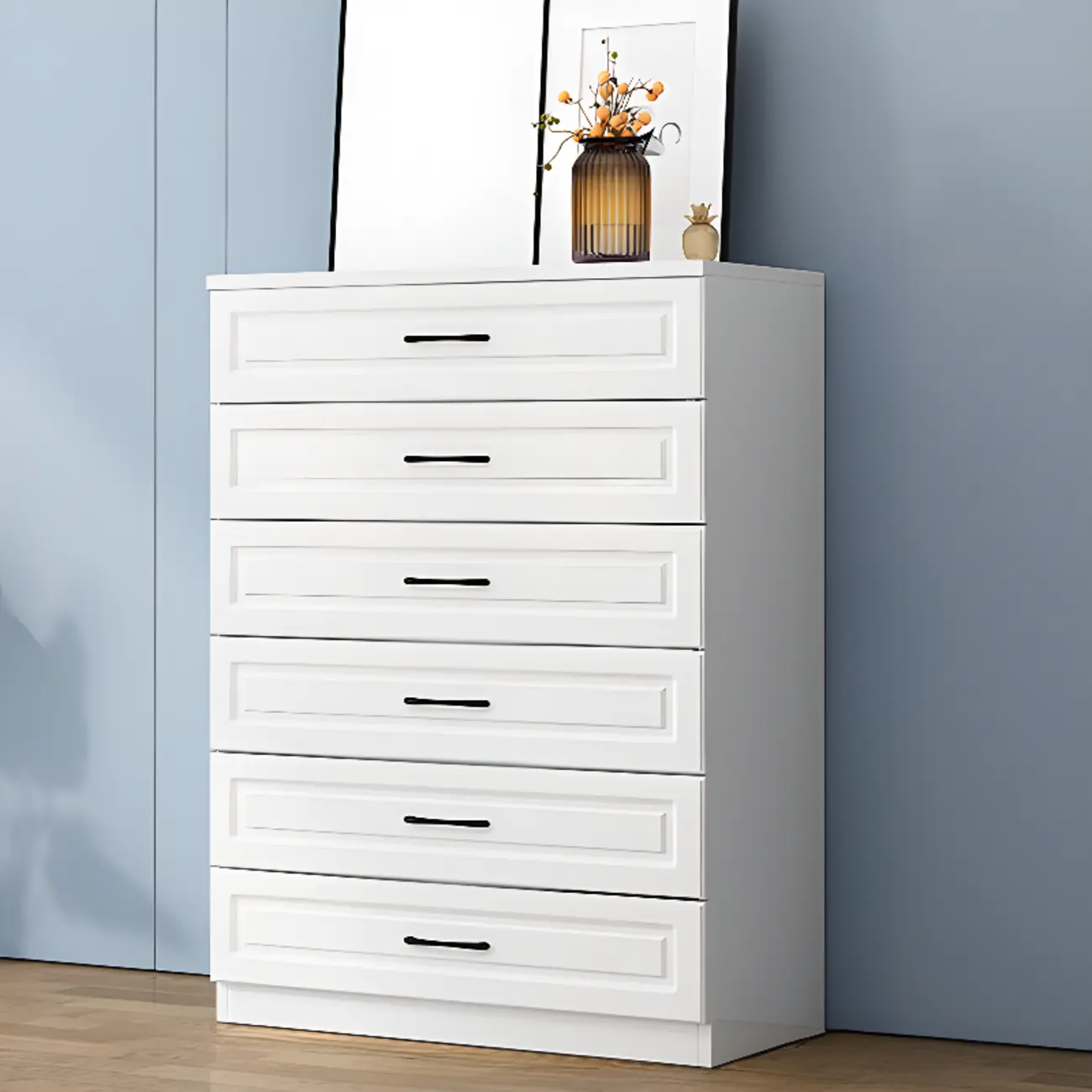 Multi Drawers White Wooden Cabinet with Soft Close for Home Image - 14 | homeyfad
