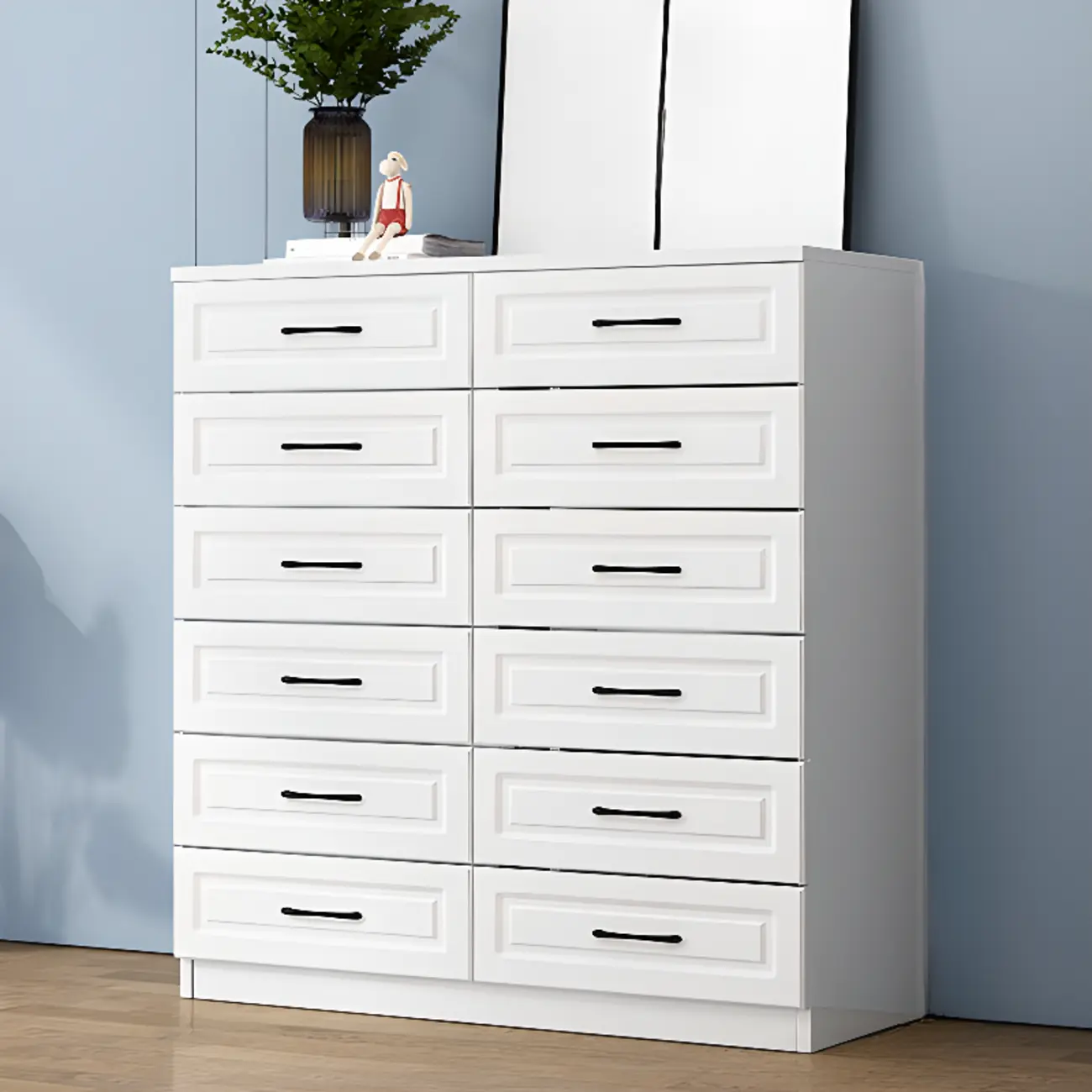 Multi Drawers White Wooden Cabinet with Soft Close for Home Image - 16 | homeyfad