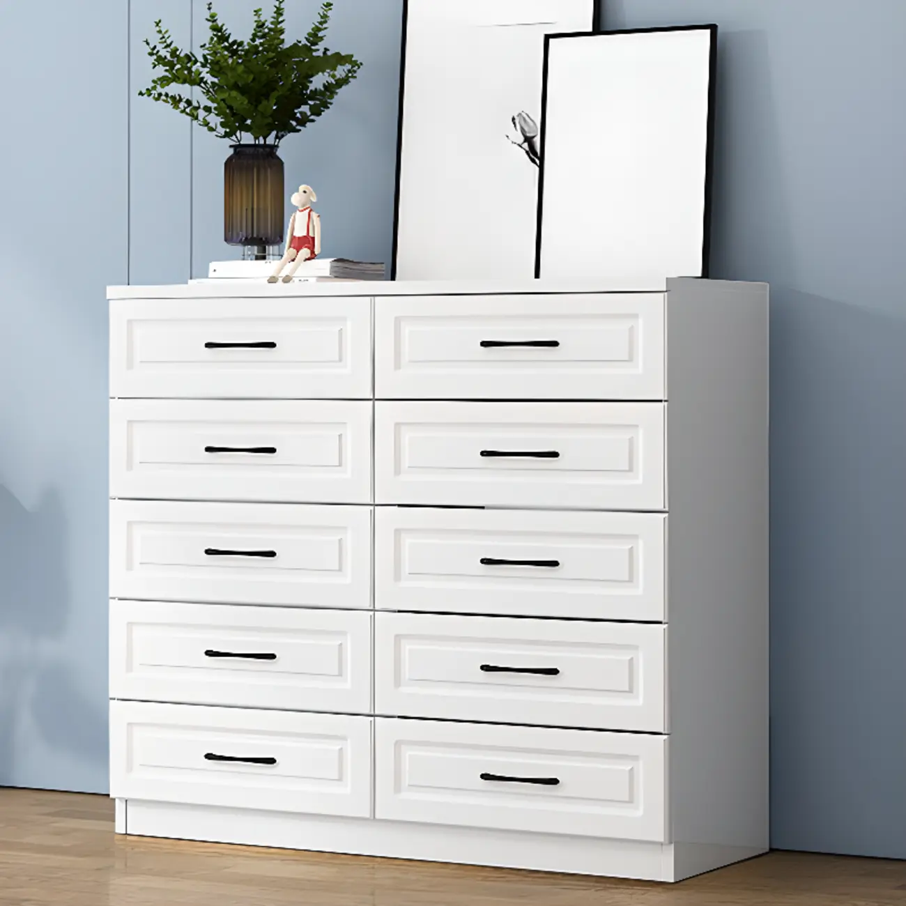 Multi Drawers White Wooden Cabinet with Soft Close for Home Image - 18 | homeyfad