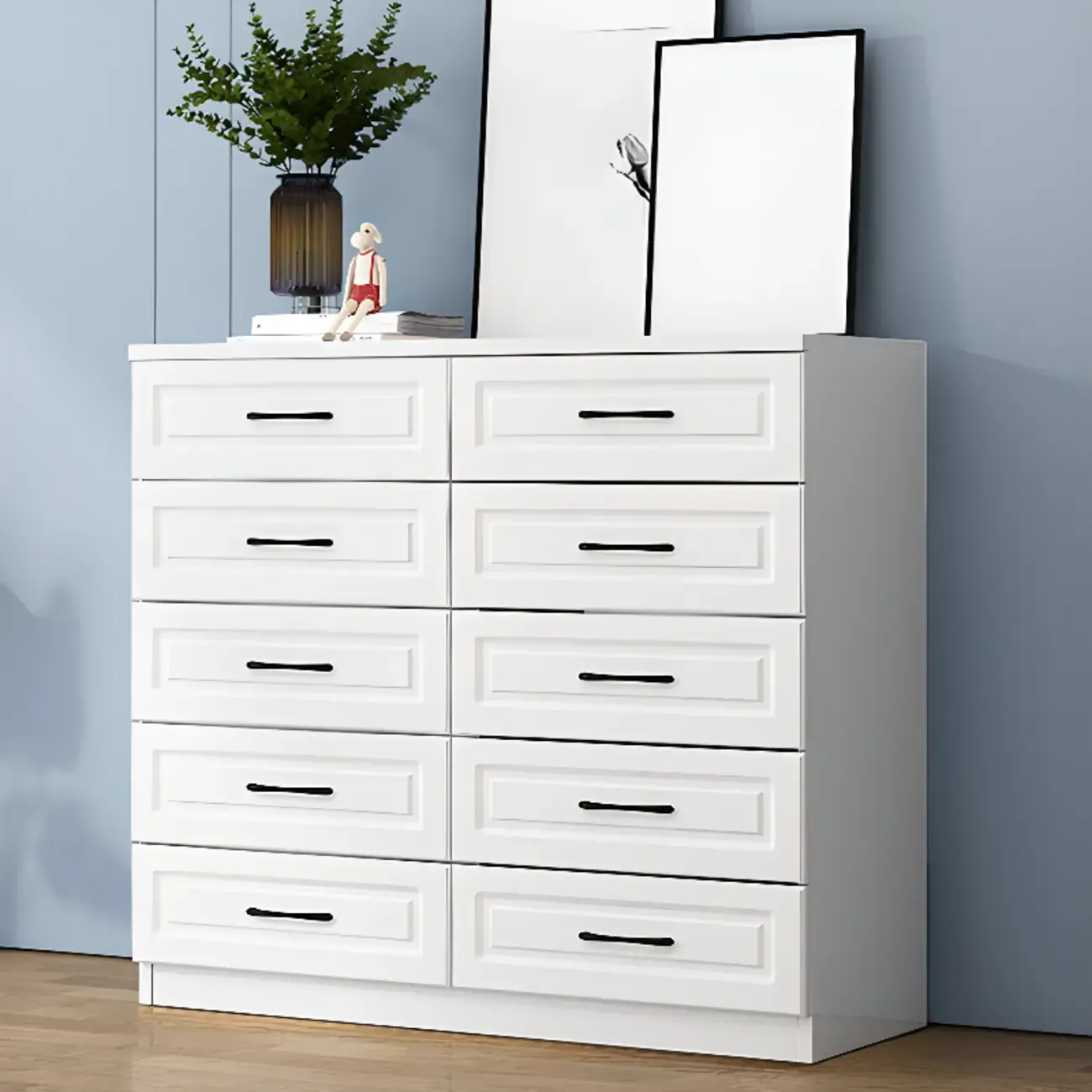 Multi Drawers White Wooden Cabinet with Soft Close for Home Image - 18