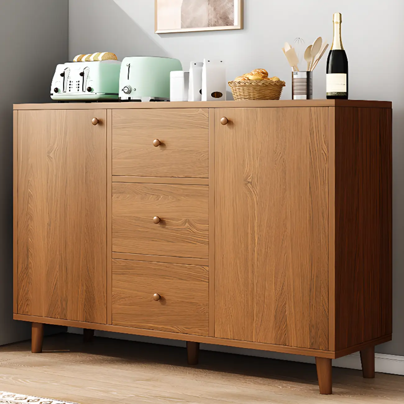 Retro Wooden Rectangular Accent Cabinet for Home Storage  Image - 1 | homeyfad