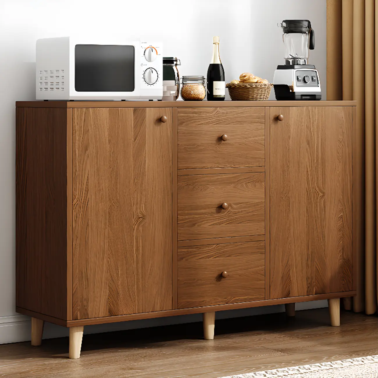 Retro Wooden Rectangular Accent Cabinet for Home Storage  Image - 3 | homeyfad