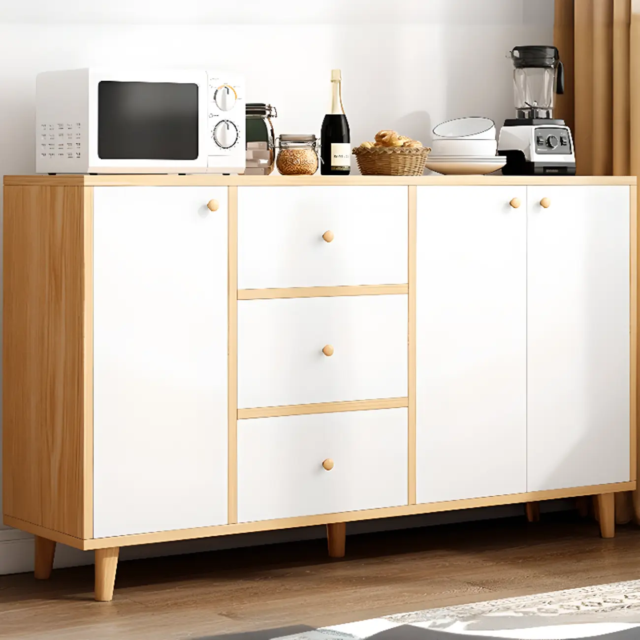 Retro Wooden Rectangular Accent Cabinet for Home Storage  Image - 16 | homeyfad