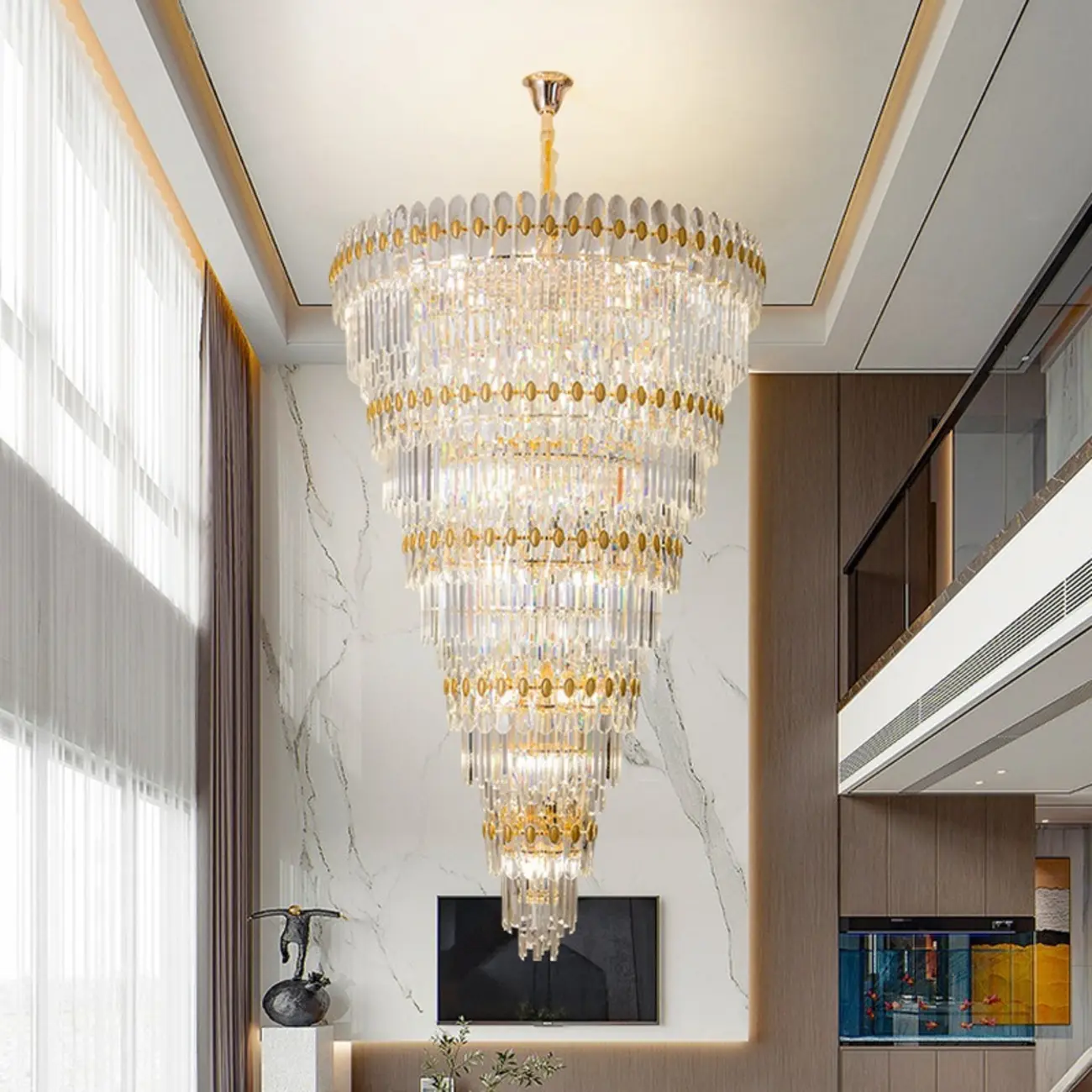 5-Tier Luxurious Crystal Chandelier for High Ceilings Image - 1 | homeyfad