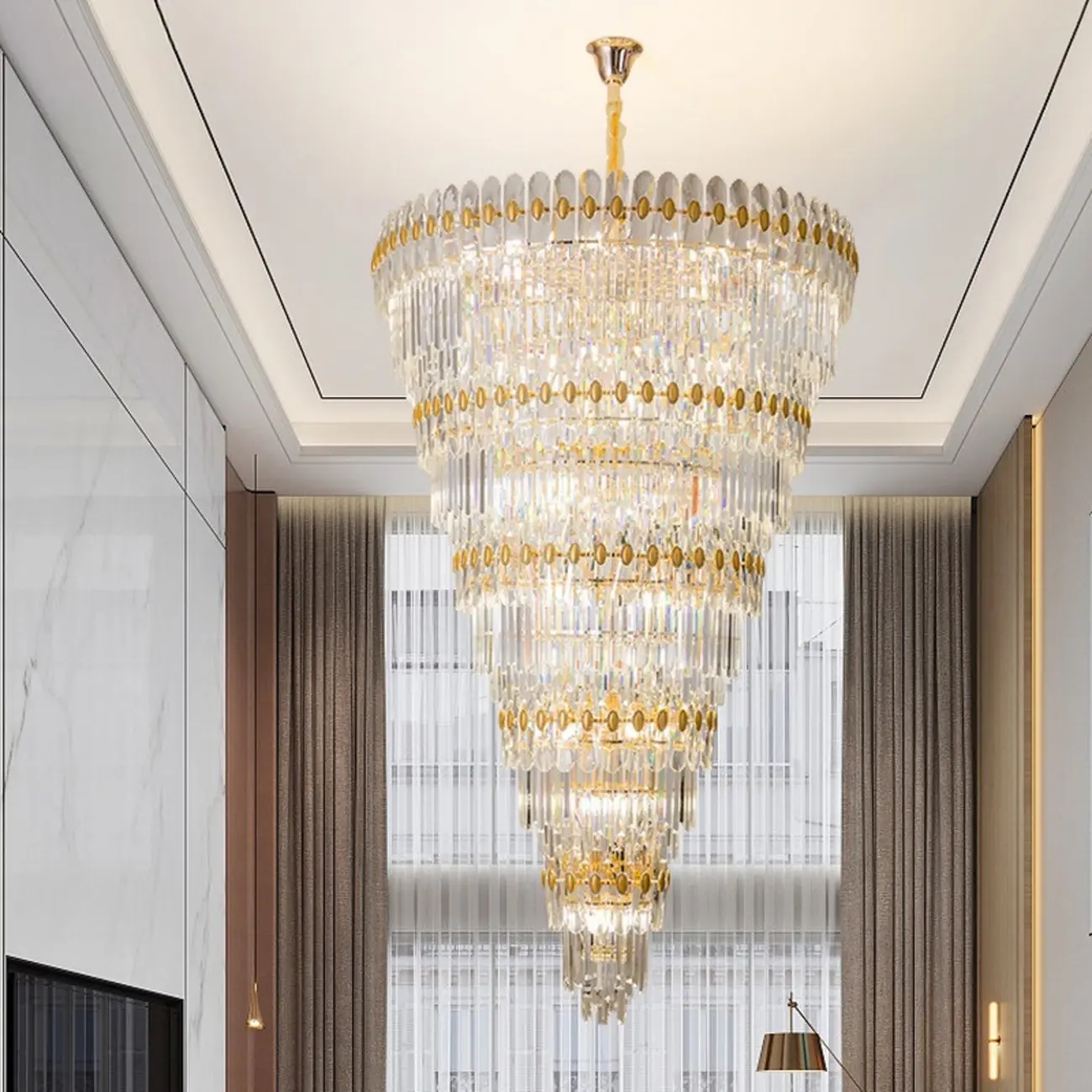 5-Tier Luxurious Crystal Chandelier for High Ceilings Image - 2 | homeyfad