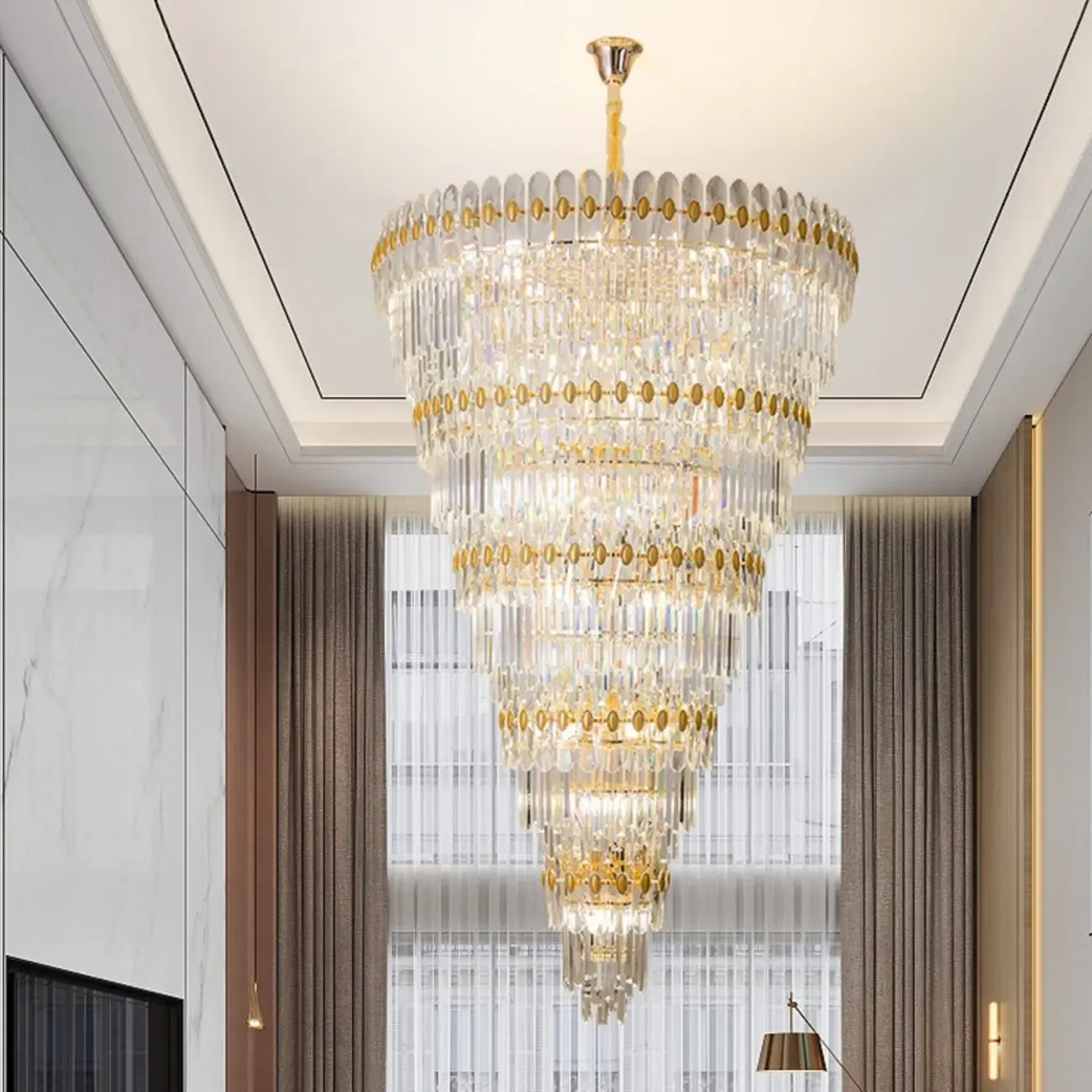 5-Tier Luxurious Crystal Chandelier for High Ceilings Image - 2