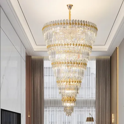 5-Tier Luxurious Crystal Chandelier for High Ceilings Image - 2