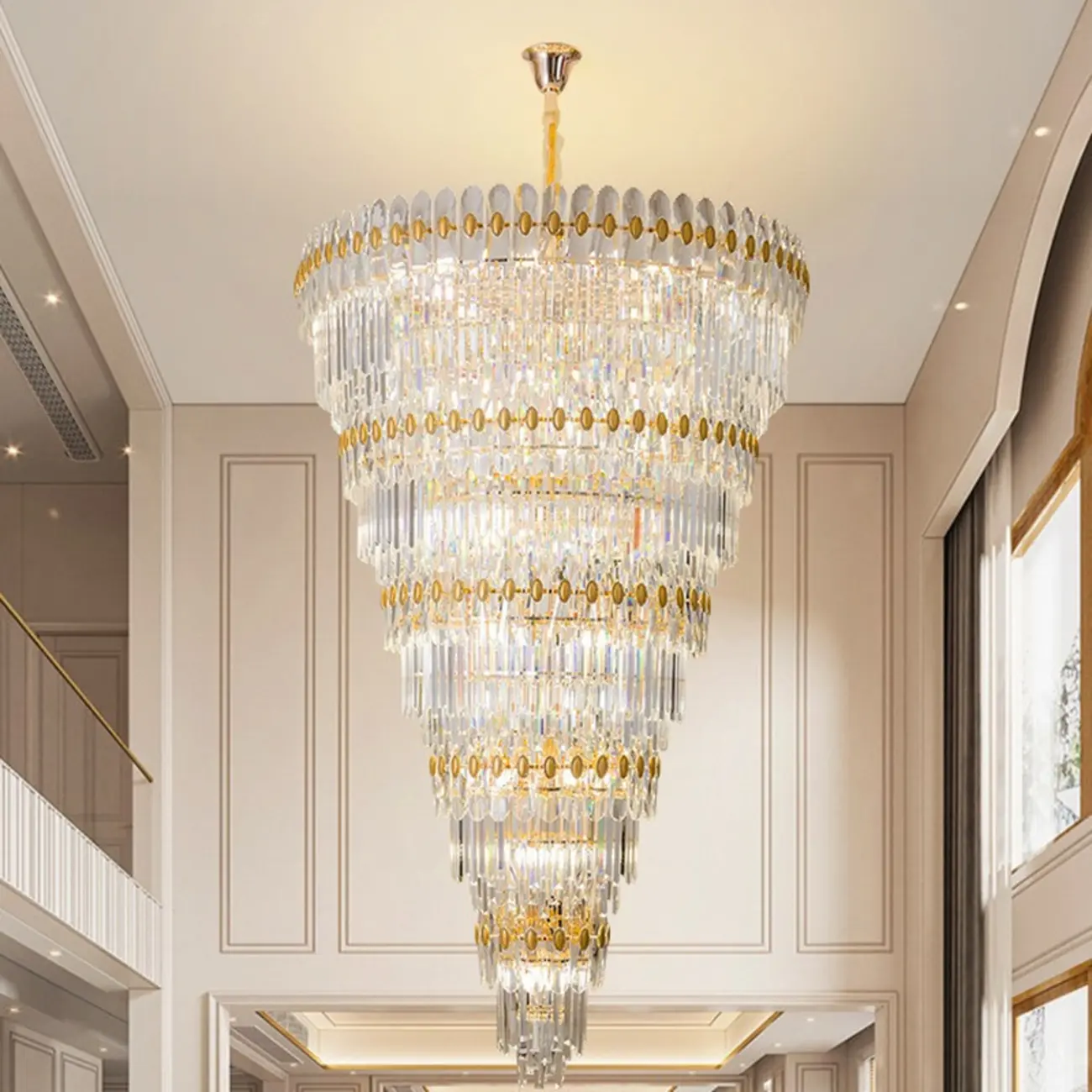 5-Tier Luxurious Crystal Chandelier for High Ceilings Image - 3 | homeyfad