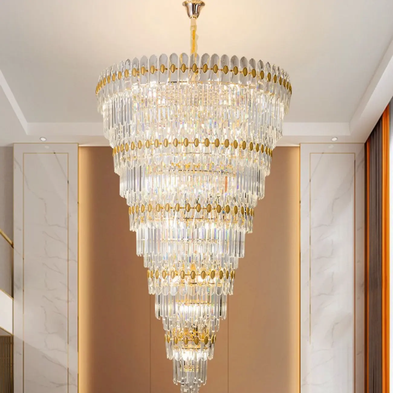 5-Tier Luxurious Crystal Chandelier for High Ceilings Image - 4 | homeyfad