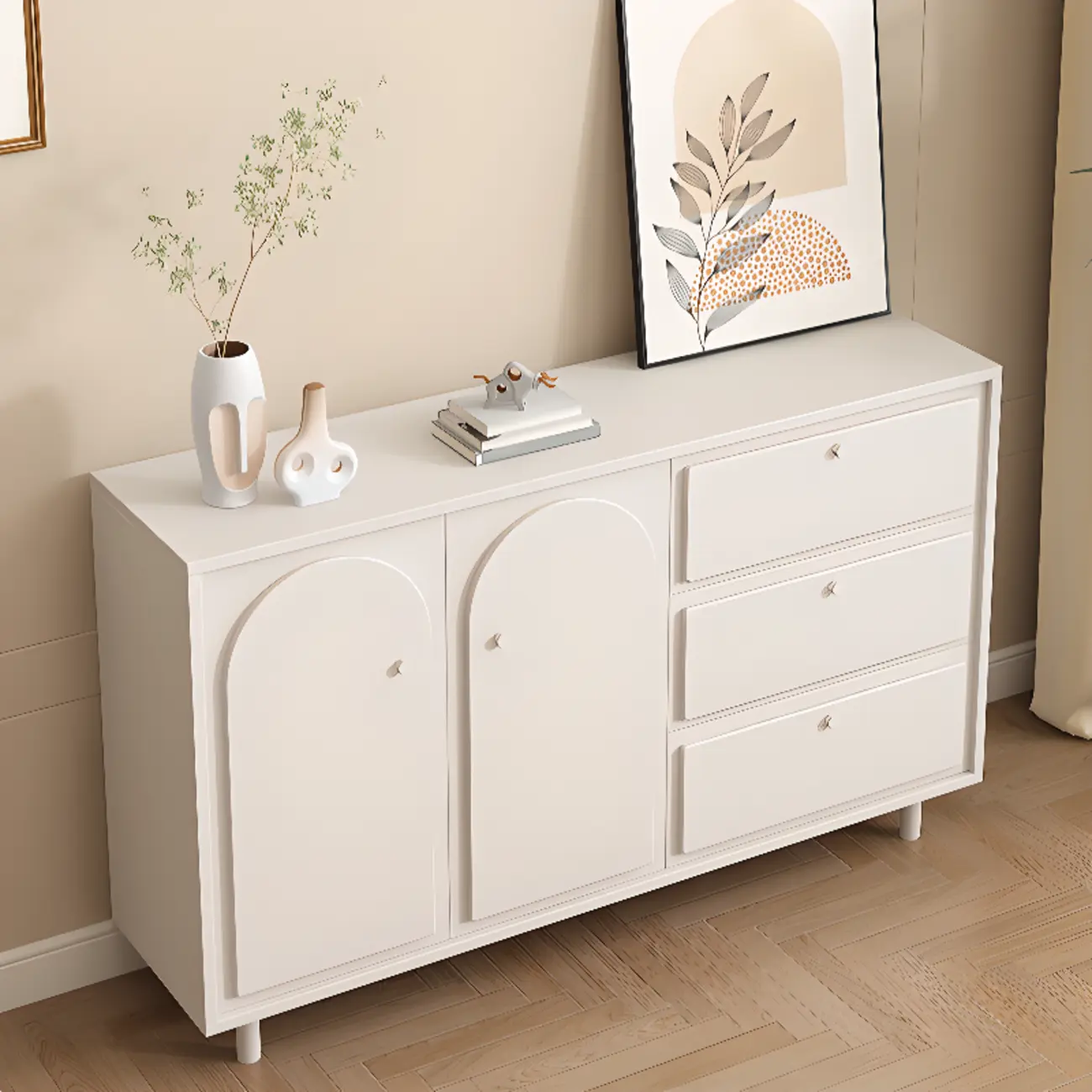 Dove Grey Wood Cabinet with Drawers for Living Room Storage Image - 1 | homeyfad