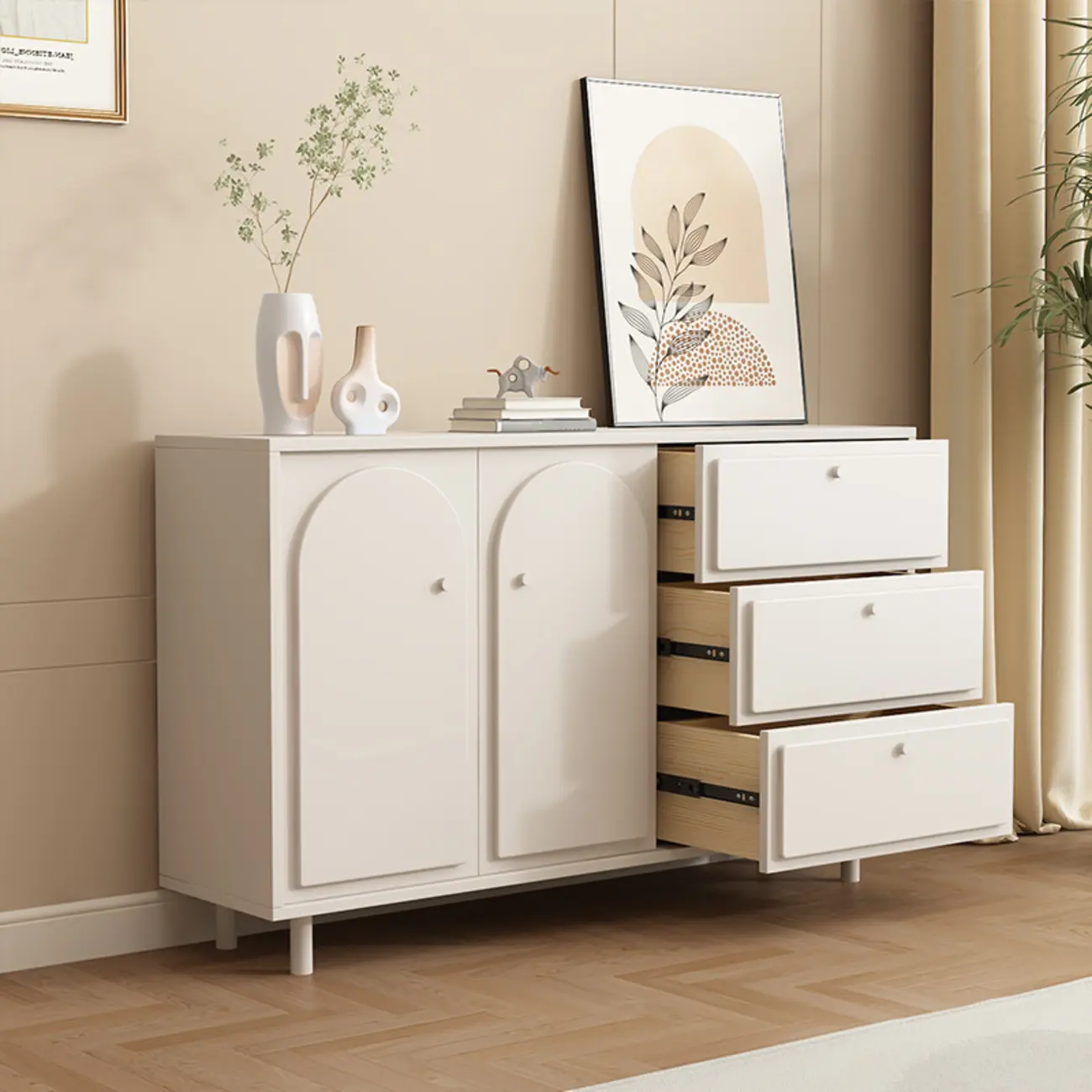 Dove Grey Wood Cabinet with Drawers for Living Room Storage Image - 2 | homeyfad