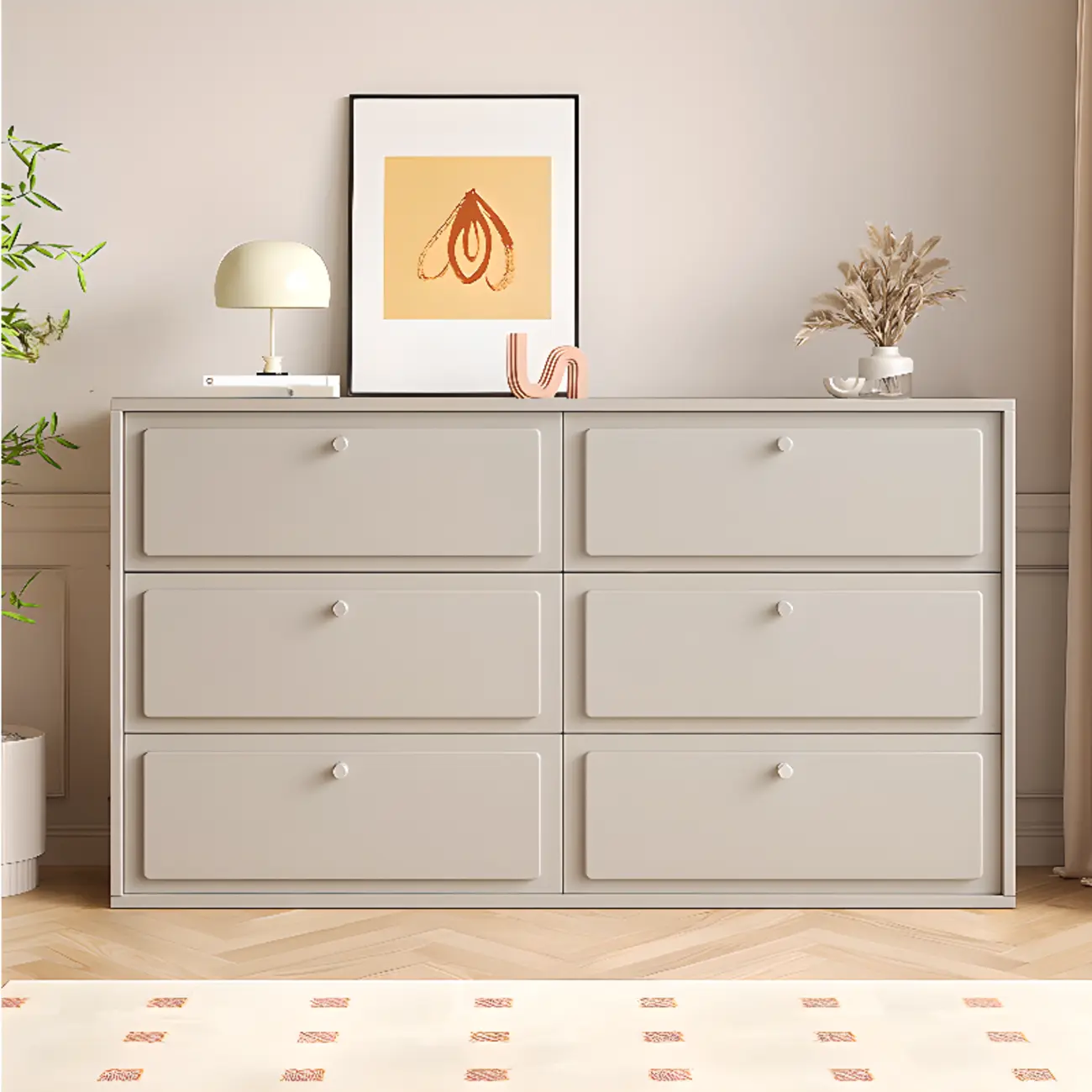 Dove Grey Wood Cabinet with Drawers for Living Room Storage Image - 4 | homeyfad