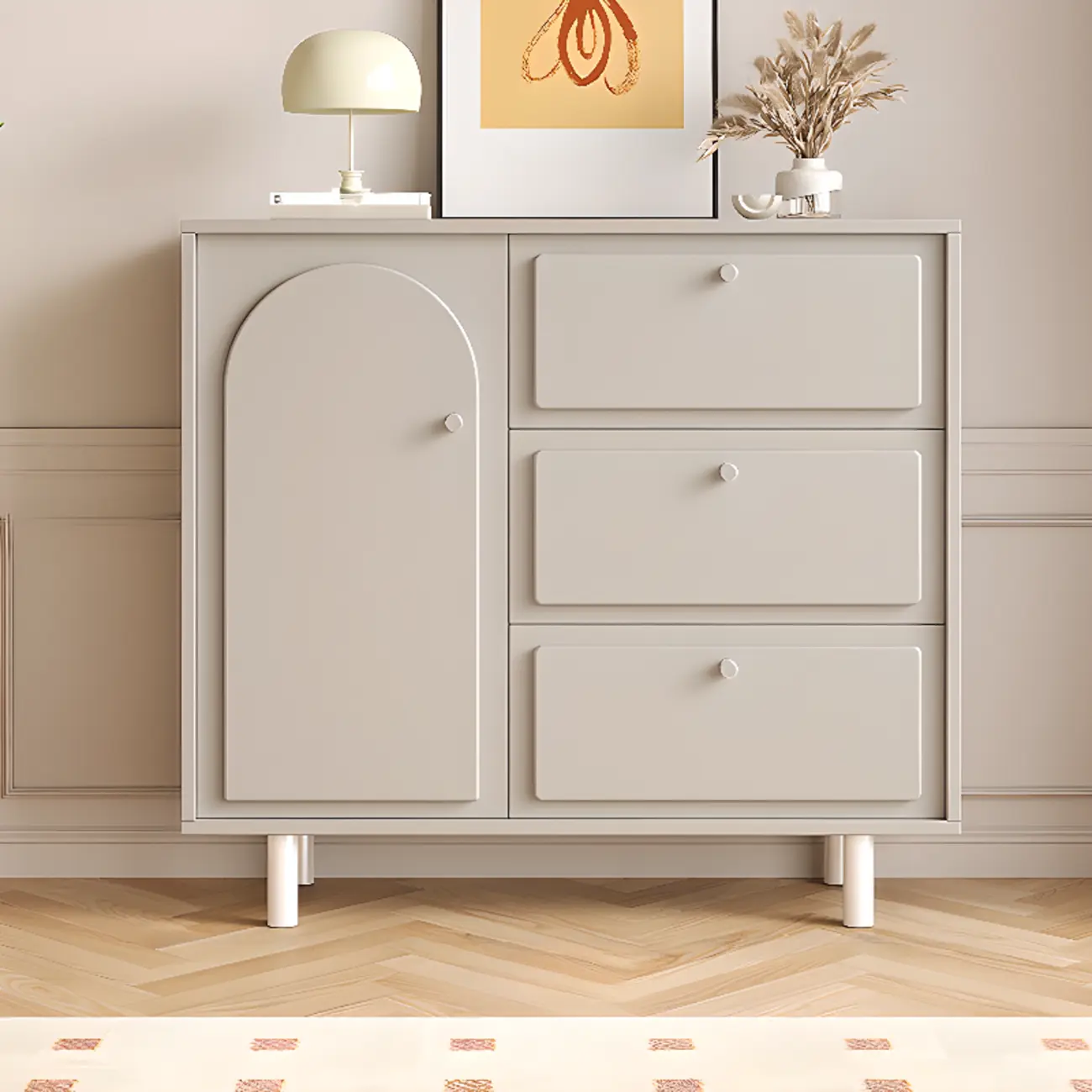 Dove Grey Wood Cabinet with Drawers for Living Room Storage Image - 5 | homeyfad