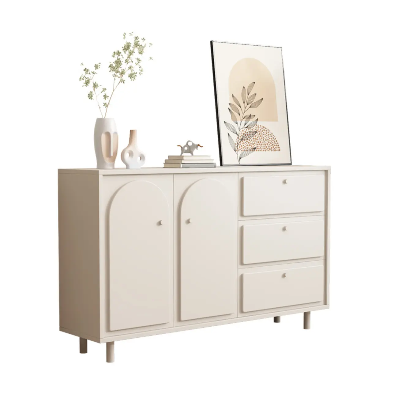 Dove Grey Wood Cabinet with Drawers for Living Room Storage Image - 6 | homeyfad