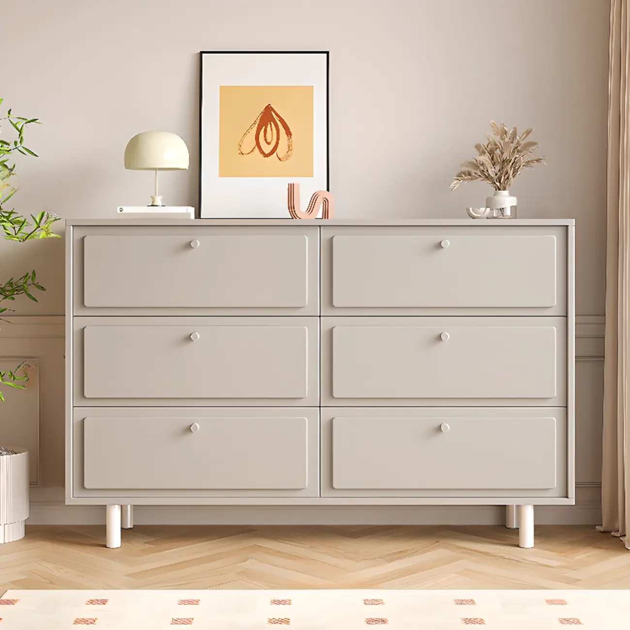 Dove Grey Wood Cabinet with Drawers for Living Room Storage Image - 13 | homeyfad