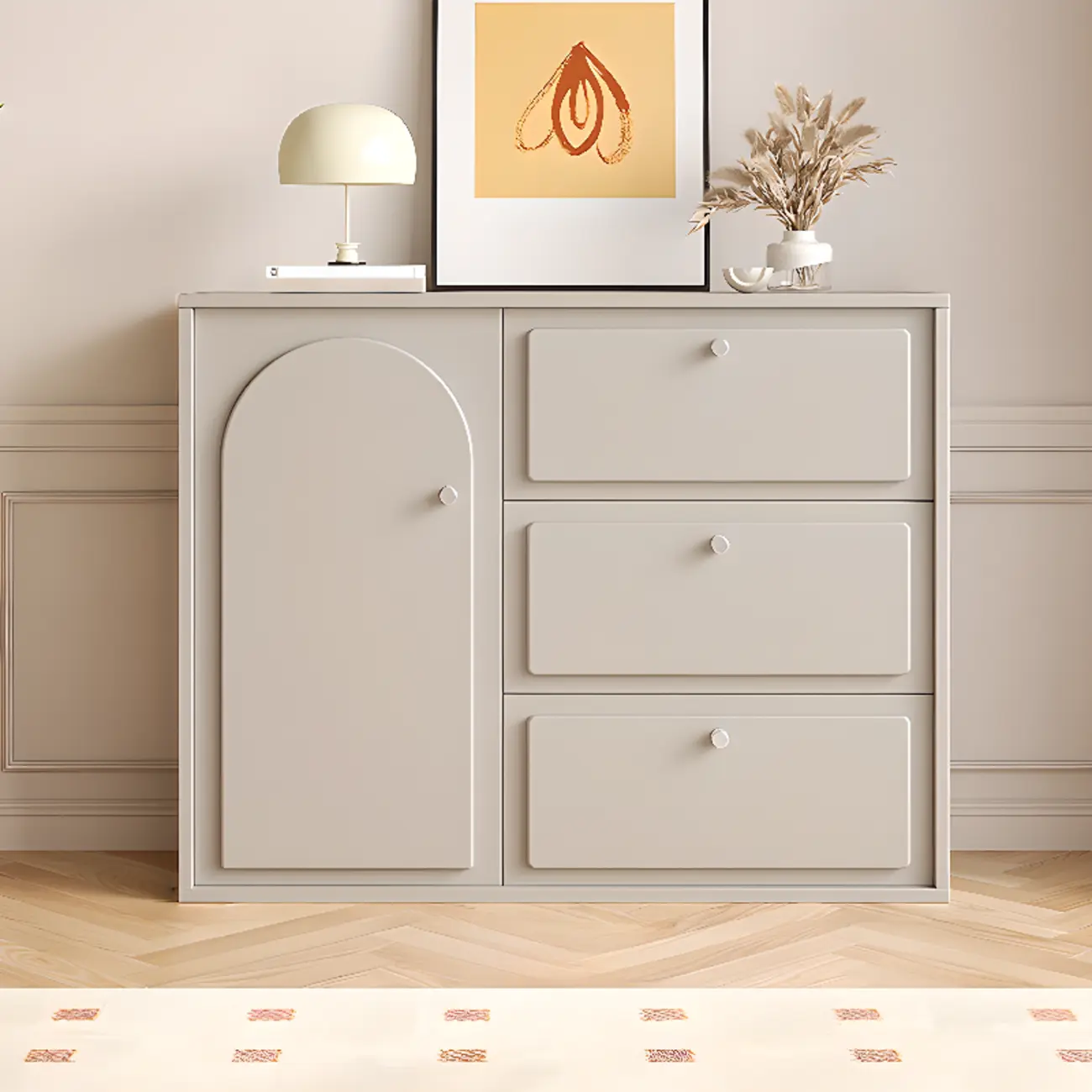 Dove Grey Wood Cabinet with Drawers for Living Room Storage Image - 14 | homeyfad