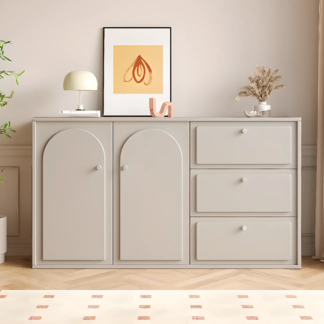 Dove Grey Wood Cabinet with Drawers for Living Room Storage Image - 15 | homeyfad