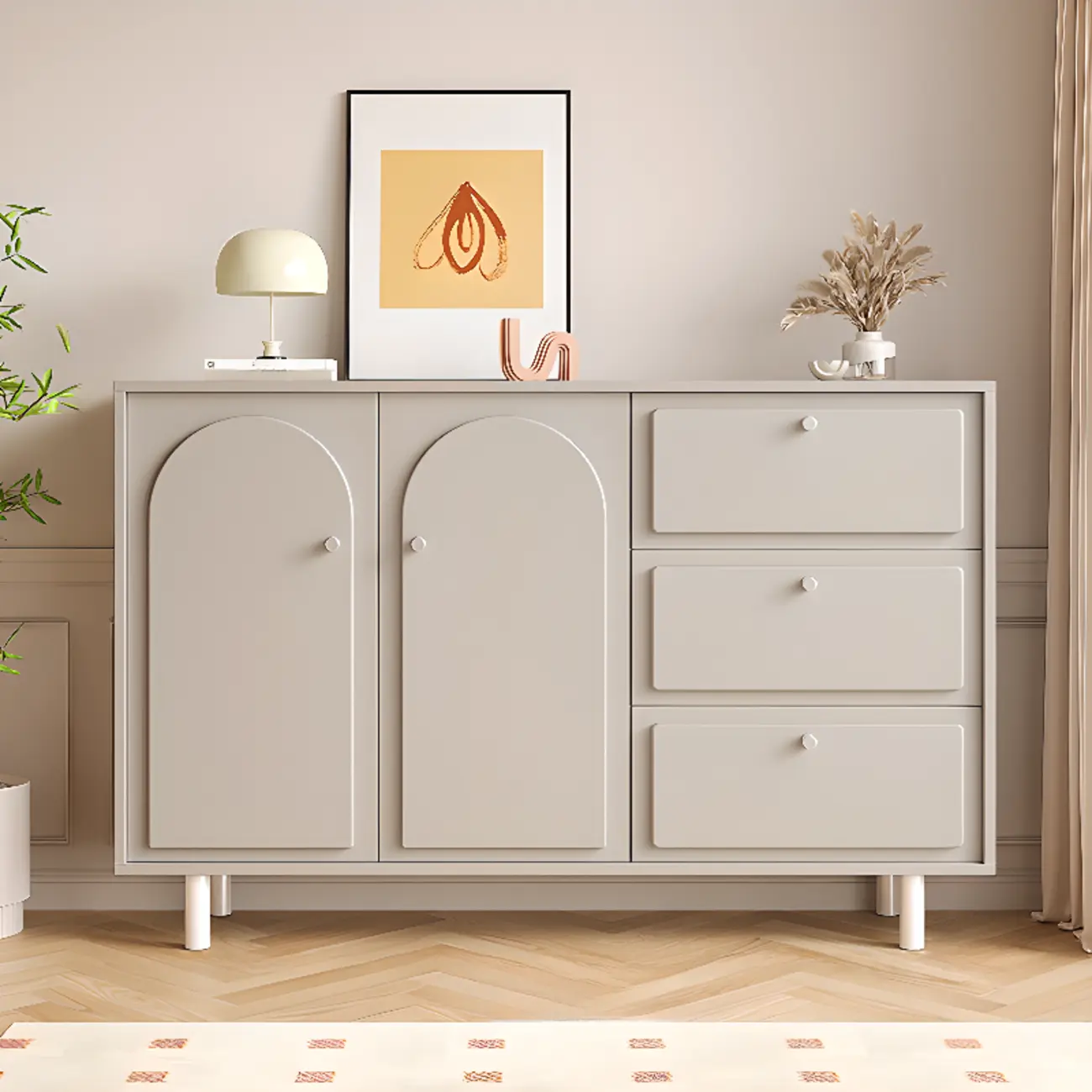 Dove Grey Wood Cabinet with Drawers for Living Room Storage Image - 16 | homeyfad