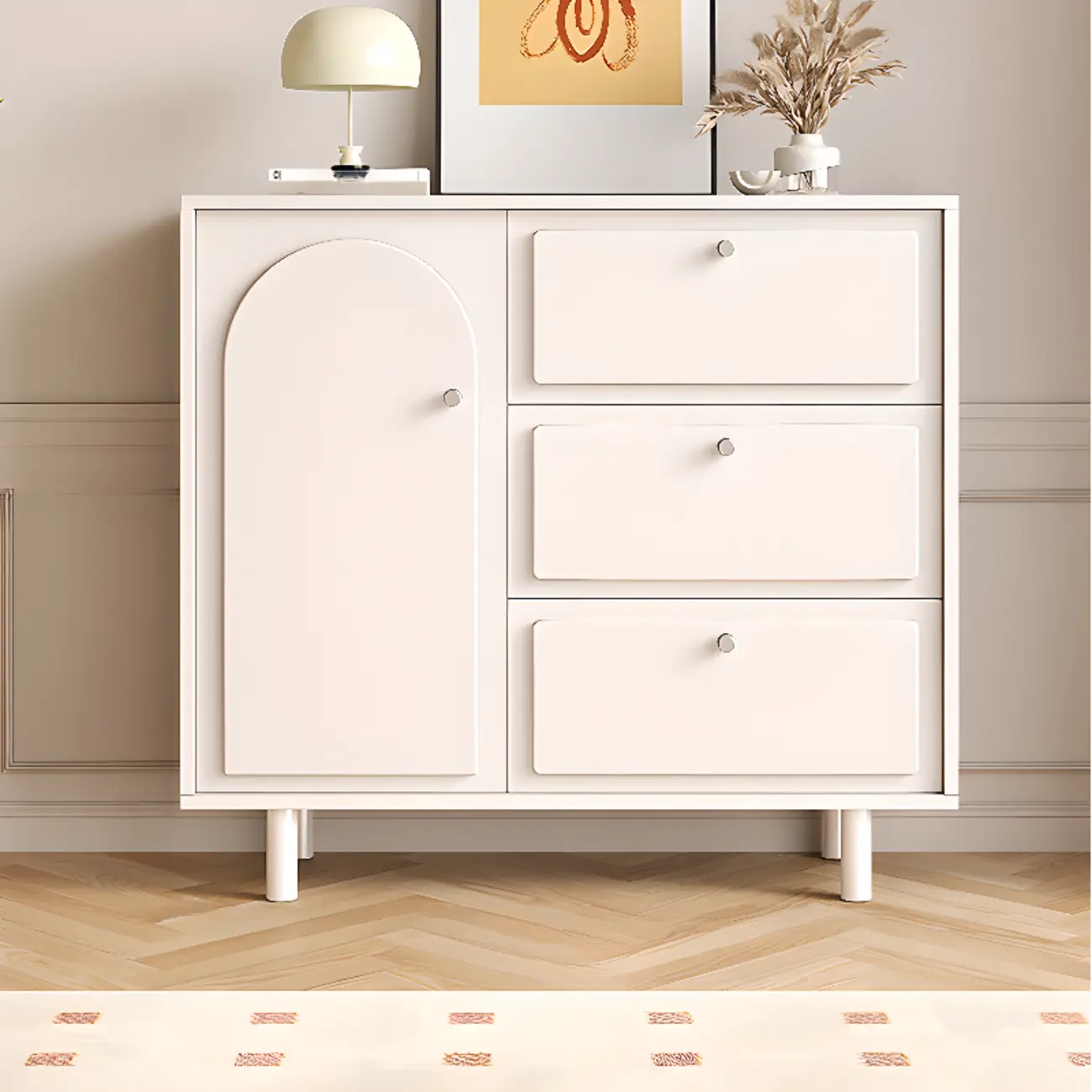 Dove Grey Wood Cabinet with Drawers for Living Room Storage Image - 17 | homeyfad