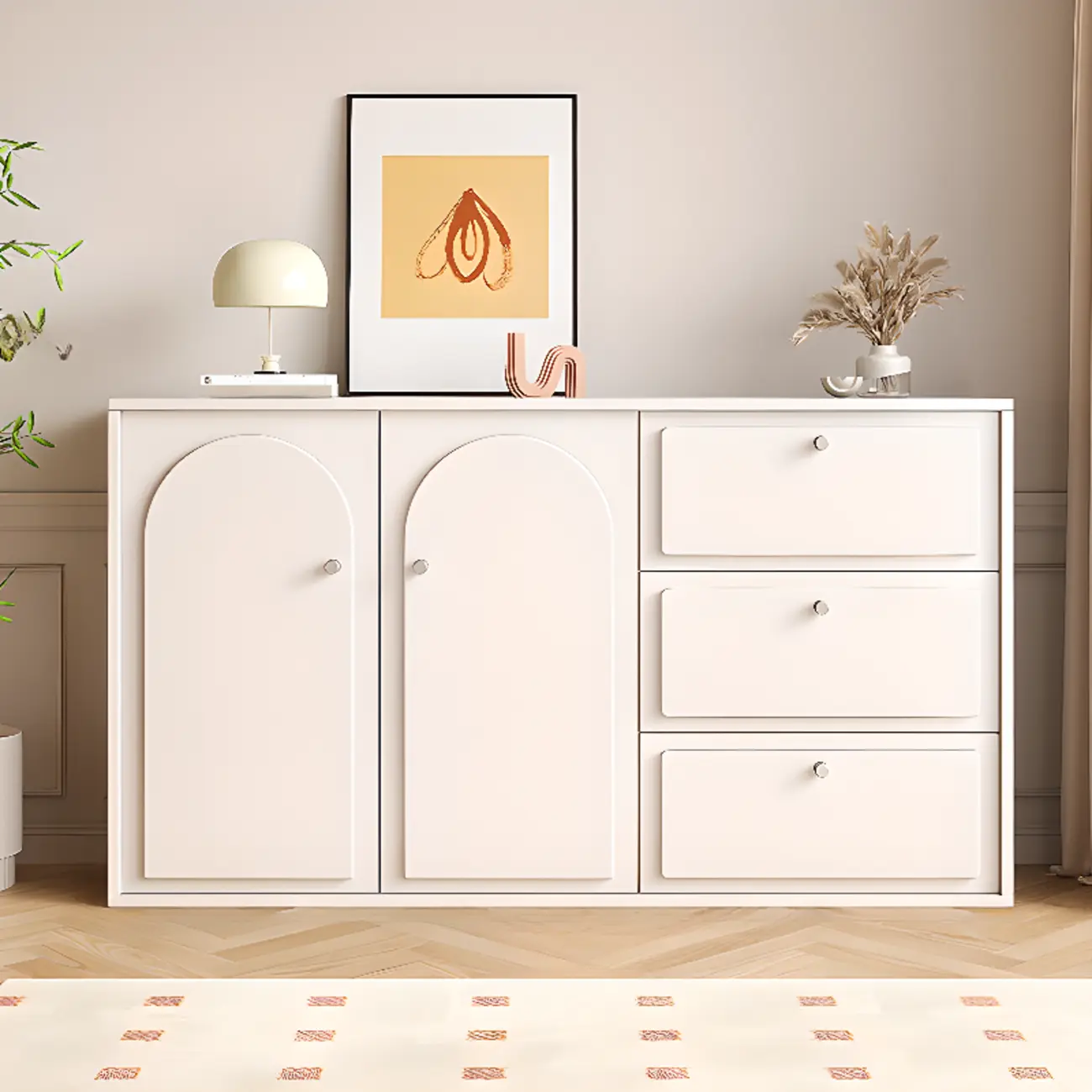 Dove Grey Wood Cabinet with Drawers for Living Room Storage Image - 19 | homeyfad