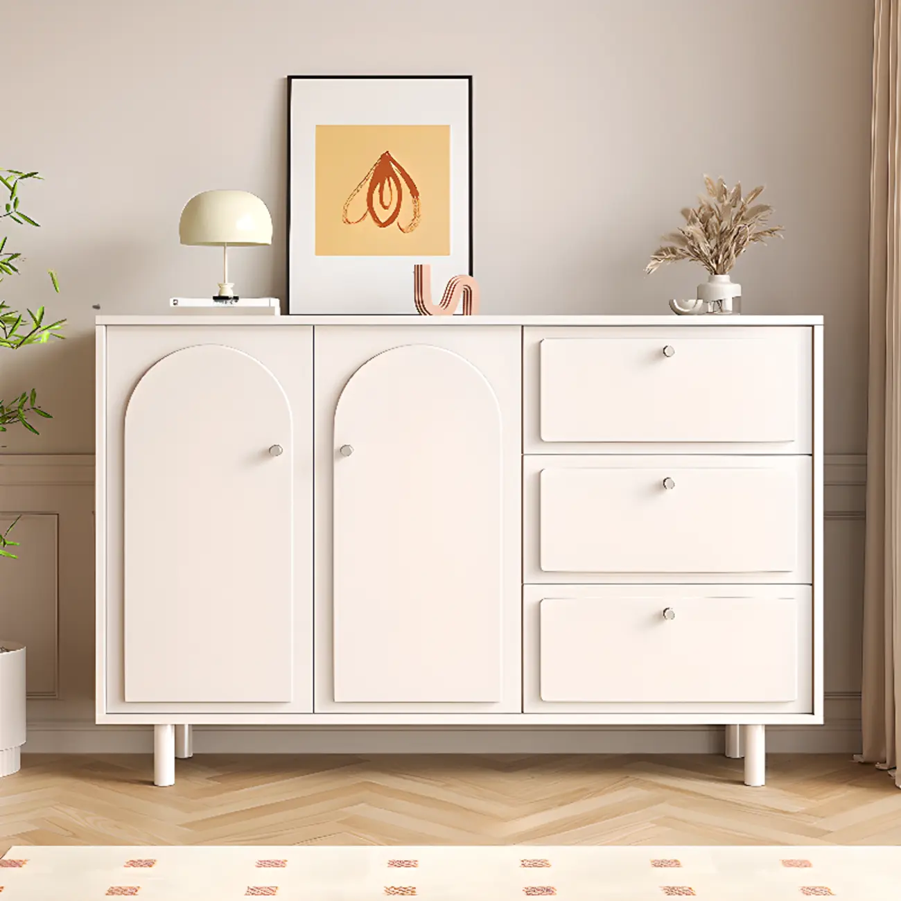 Dove Grey Wood Cabinet with Drawers for Living Room Storage Image - 20 | homeyfad