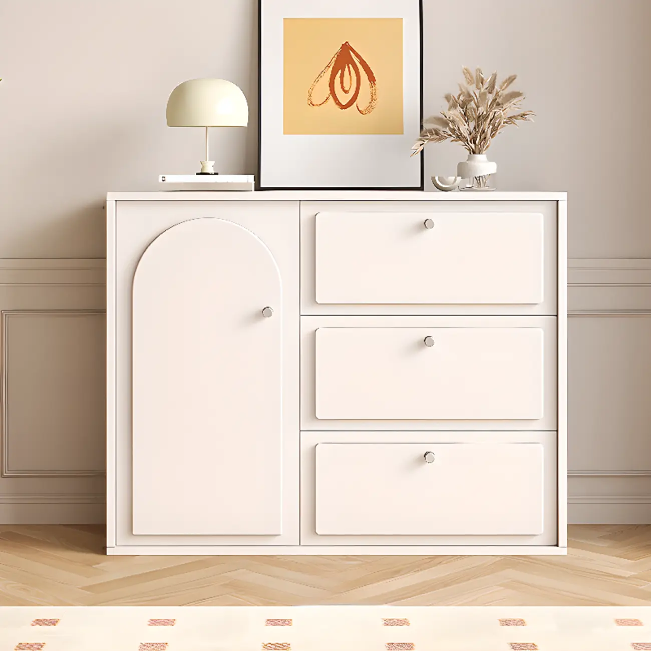 Dove Grey Wood Cabinet with Drawers for Living Room Storage Image - 22 | homeyfad